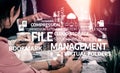 Collaborative Workspace with Focus on File Management, Cloud Storage, Synchronization, and Metadata Organization for Royalty Free Stock Photo