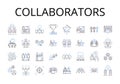 Collaborators line icons collection. Associates, Partners, Allies, Companions, Helpers, Supporters, Cohorts vector and