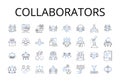 Collaborators line icons collection. Associates, Partners, Allies, Companions, Helpers, Supporters, Cohorts vector and