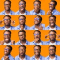 Collage Of Afro Guy`s Portraits Expressing Different Emotions, Orange Background