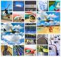 Collage of airport and airplane photos Royalty Free Stock Photo