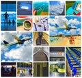 Collage of airport and airplane photos Royalty Free Stock Photo