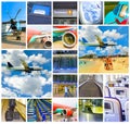 Collage of airport and airplane photos Royalty Free Stock Photo