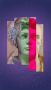 Collage with antique sculptures as human face in pop art style. Modern creative concept image with ancient statue head Royalty Free Stock Photo