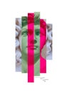 Collage with antique sculptures as human face in pop art style. Modern creative concept image with ancient statue head Royalty Free Stock Photo