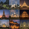 A collage of architectural wonders featuring The Great Mosque of Sheikh Zayed in Royalty Free Stock Photo