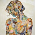 Collage Art: Beautiful Young Female In Abstracted Body Style With Maps And Multi-colored Minimalism