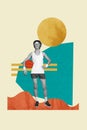 Collage artwork sketch of handsome man hold basketball ball play game match championship competition isolated on painted