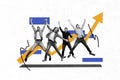 Collage artwork sketch of happy people business team celebrate success progress isolated on drawing background Royalty Free Stock Photo