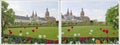 Collage as panorama of Benedictine abbey Seligenstadt baroque garden