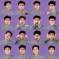 Collage of Asian man expressing different positive and negative emotions Royalty Free Stock Photo