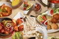 Collage of assorted Indian food on wooden background. Indian cuisine Royalty Free Stock Photo