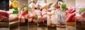 collage of assortment fresh meat, chicken and seafood Royalty Free Stock Photo