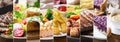 collage of assortment meals and drinks Royalty Free Stock Photo