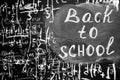 Collage of Back to school background with title Back to school and math formulas are written by white chalk on the black Royalty Free Stock Photo