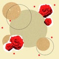 Collage background with roses and round frame. Backdrop for zine, photo and other design