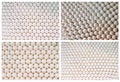Collage of backgrounds of chicken white eggs in a rows, full size Royalty Free Stock Photo