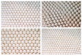 Collage of backgrounds of chicken white eggs in a rows, full size