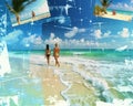 A collage of beach photos capturing the beauty of different beach scenes, digital collage background