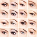 Collage of beautiful female eyes with makeup