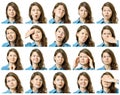 Collage of beautiful girl with different facial expressions