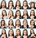 Collage of beautiful girl with different facial expressions Royalty Free Stock Photo