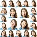 Collage of beautiful girl with different facial expressions Royalty Free Stock Photo