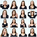 Collage of beautiful girl with different facial expressions Royalty Free Stock Photo