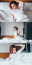 Collage with beautiful girl listening music Royalty Free Stock Photo