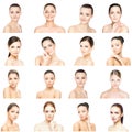 Collage of beautiful, healthy and young spa female portraits. Faces of different women. Face lifting, skincare, plastic Royalty Free Stock Photo