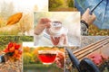 Collage with rainy views of autumn. Royalty Free Stock Photo