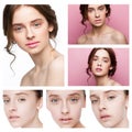 Collage beauty cute fashion model natural make up Royalty Free Stock Photo