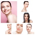 Collage beauty cute fashion model natural make up Royalty Free Stock Photo