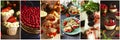 Collage with berry desserts. Sweet food: muffins, cakes, pastries, pancakes, ice cream. Royalty Free Stock Photo