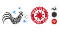Collage Bird Flu Icon of Tremulant Pieces with Coronavirus Scratched Bird Flu Stamp