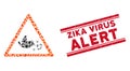 Collage Bird Influenza Warning Icon with Textured Zika Virus Alert Line Seal Royalty Free Stock Photo