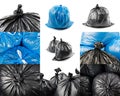 Collage of black and blue garbage bags Royalty Free Stock Photo