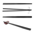 Collage with black chopsticks isolated on white Royalty Free Stock Photo