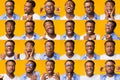 Collage Of Black Millennial Man`s Different Expressions Over Yellow Background