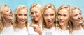 Collage of blonde beautiful young woman showing various emotions Royalty Free Stock Photo