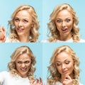 Collage of blonde young woman showing various emotions Royalty Free Stock Photo