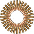 Collage of bullets isolated on white background. Top view, with copy space