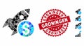 Collage Business Startup Rocket Icon with Grunge Groningen Stamp