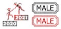 Male Distress Badges with Notches and 2021 Business Training Collage of Covid Elements