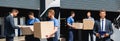 Collage of businessman cardboard box and Royalty Free Stock Photo