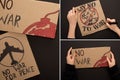 Collage of cardboard placards with no