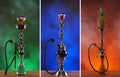 A collage of ceramic hookahs on a backgrounds