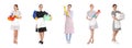 Collage with chambermaids on background. Banner design Royalty Free Stock Photo