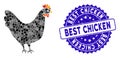 Mosaic Chicken Icon with Textured Best Chicken Seal
