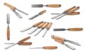 Collage with chisels on white background. Carpenter`s tools Royalty Free Stock Photo